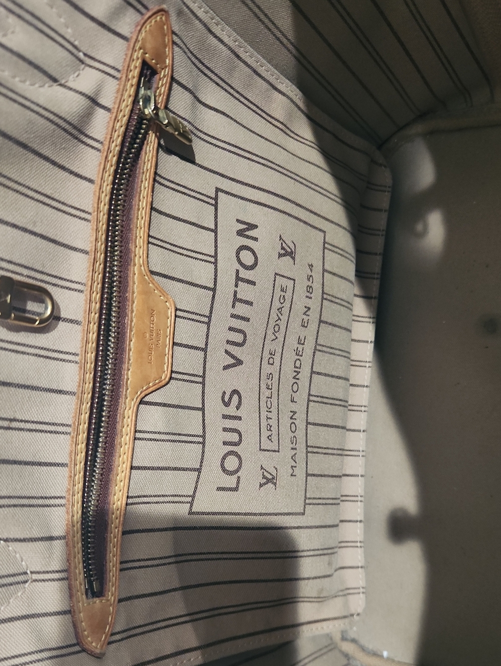 Louis Vuitton Beige and Tan Striped Travel Tote Interior